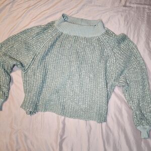 Easel Soft Blue Cowl Neck Sweater